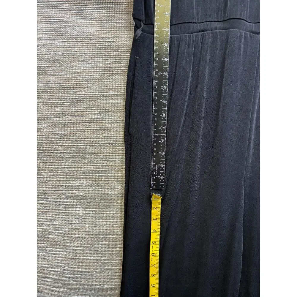 Chico's Travelers Jumpsuit Womens Size 2 US 12-14 Black Velvet V-Neck 3/4 Sleeve